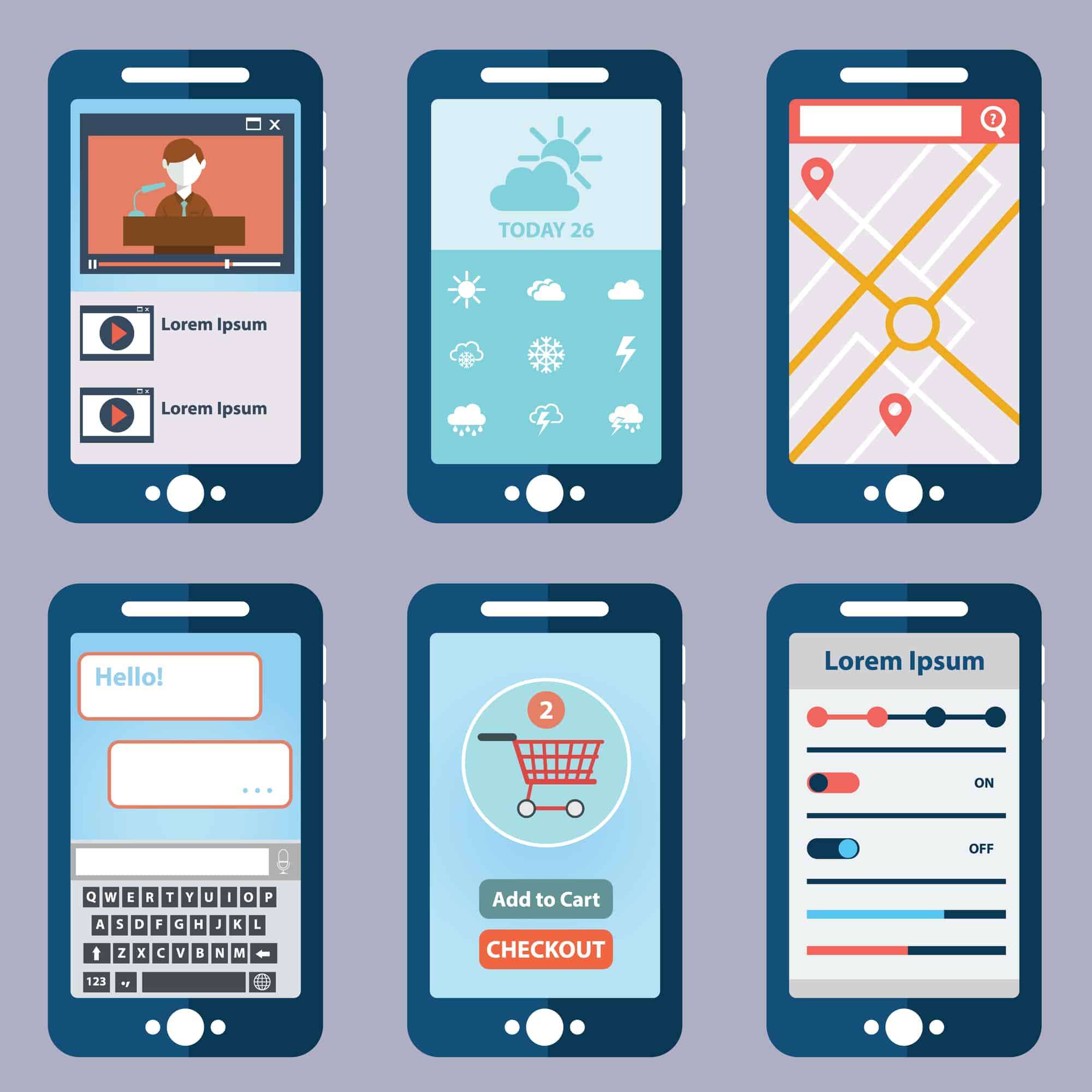 Stock illustration mobile screen apps