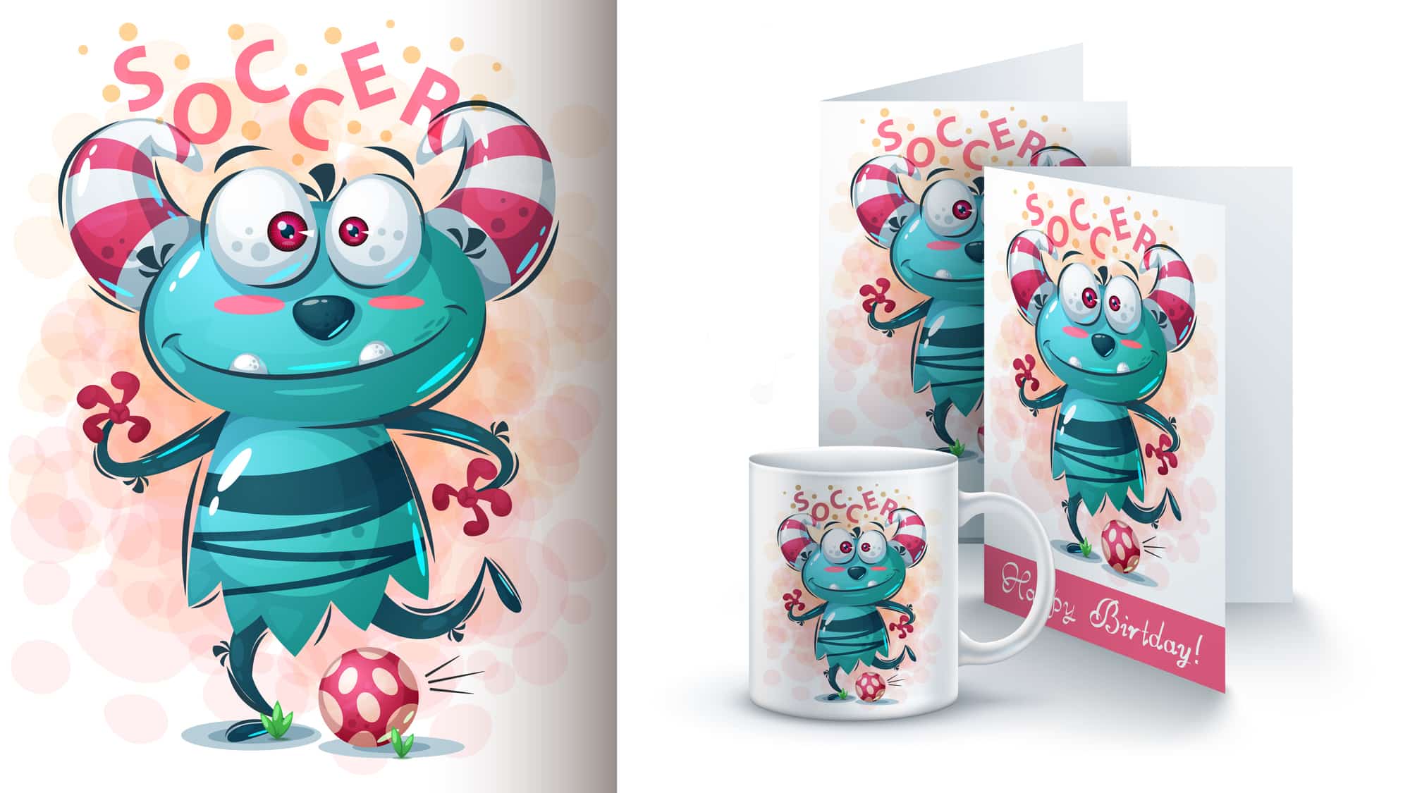 Monster play soccer - mockup for your idea. Vector eps 10