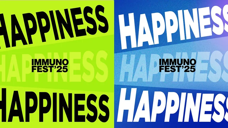 HAPPINESS typographic artwork for ImmunoFest in acid green and blue