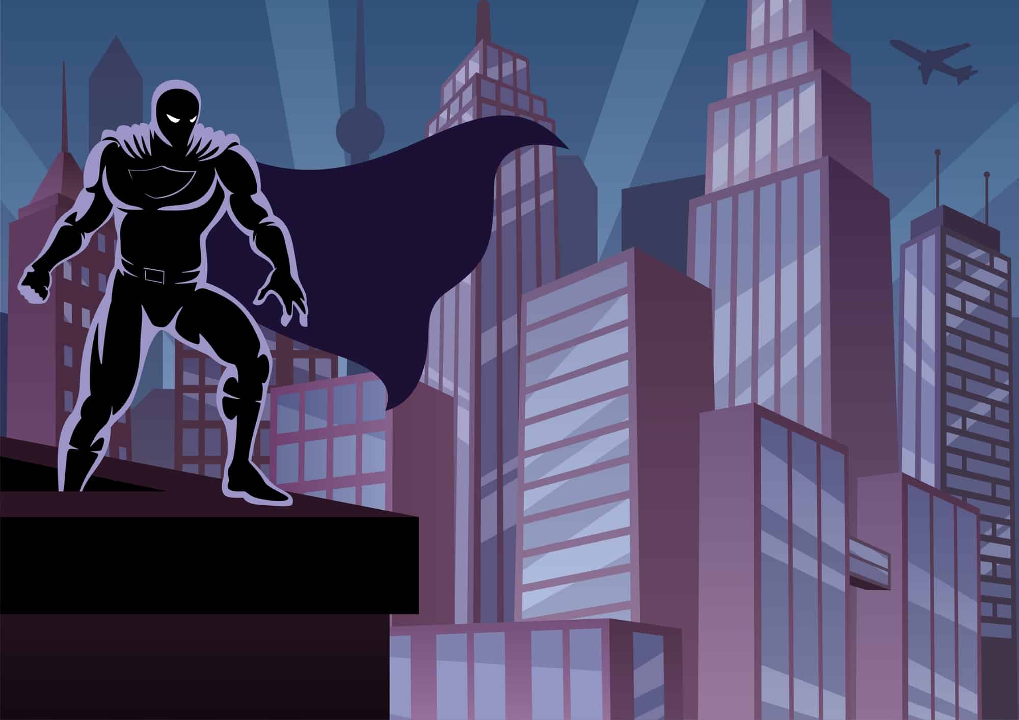 super hero on building comic book illustration