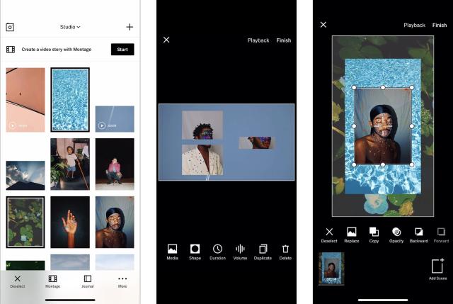 Images a phone screen showing a video editing program
