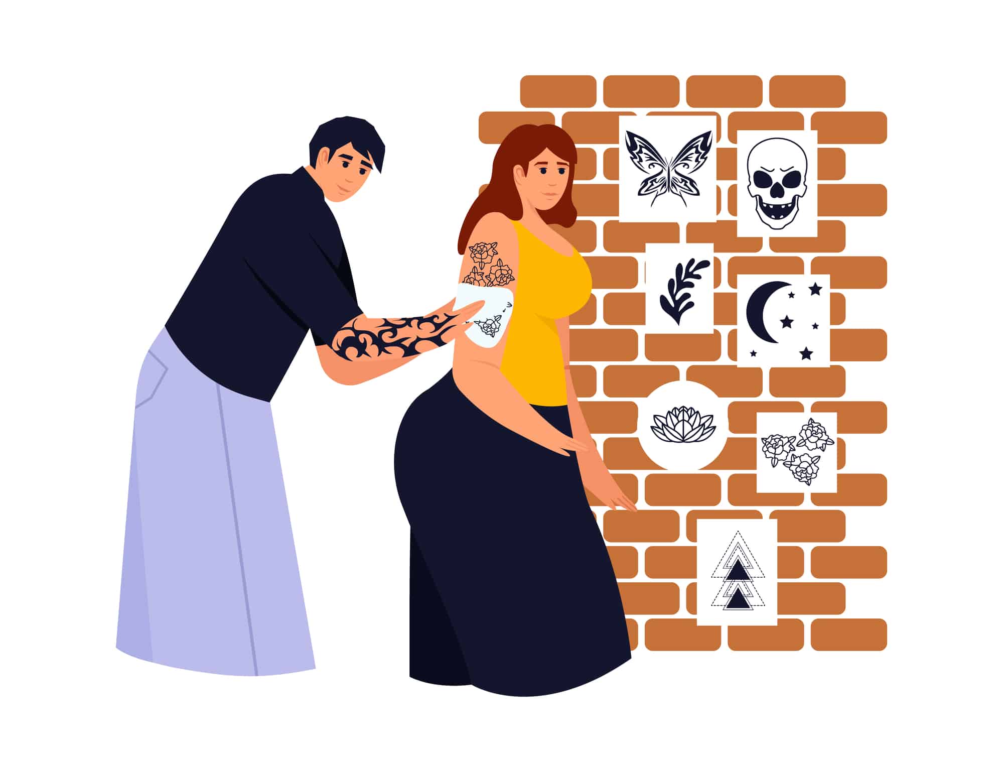illustration-of-tattoo-artist-fitting-tattoo-designs-to-client