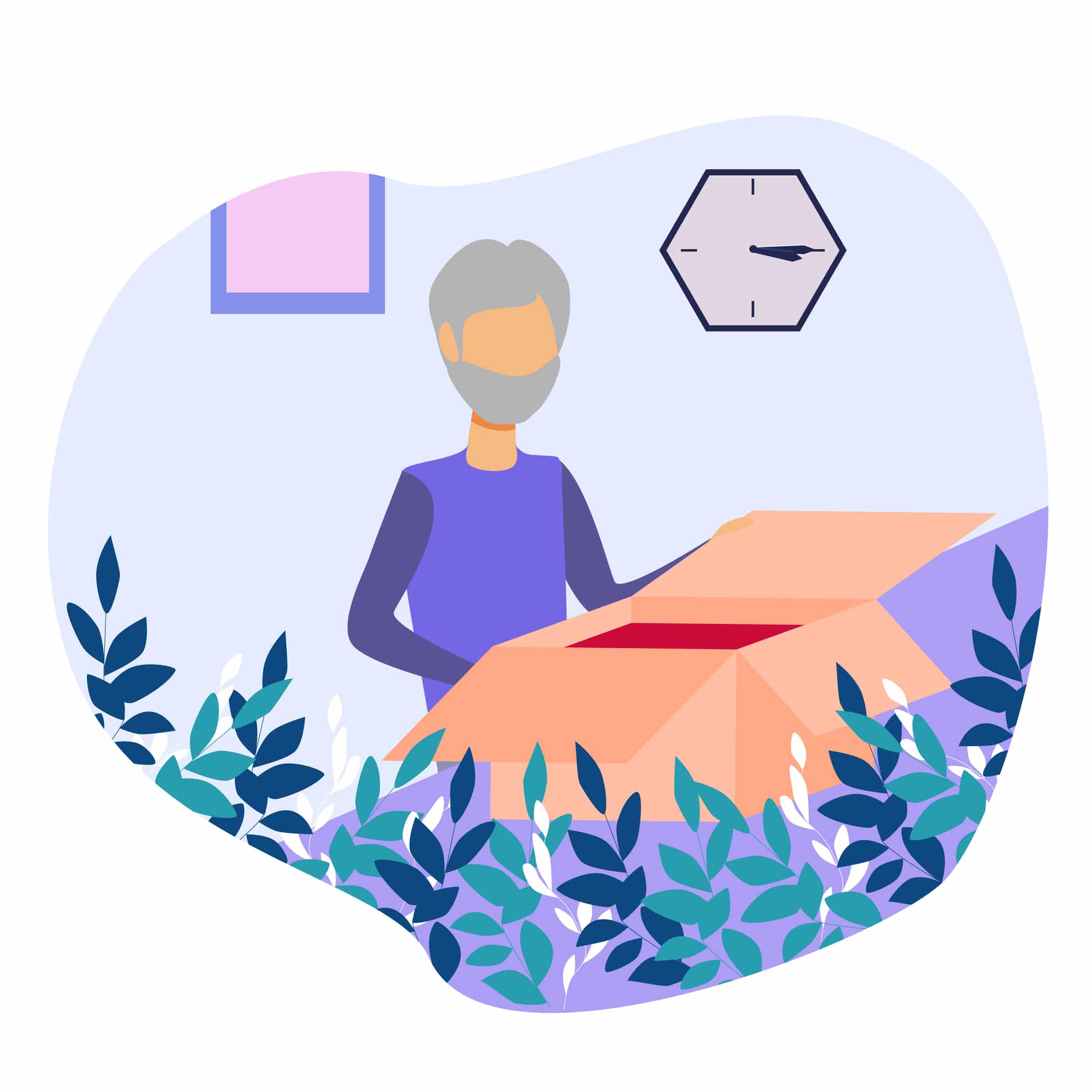 stock illustration of man opening package