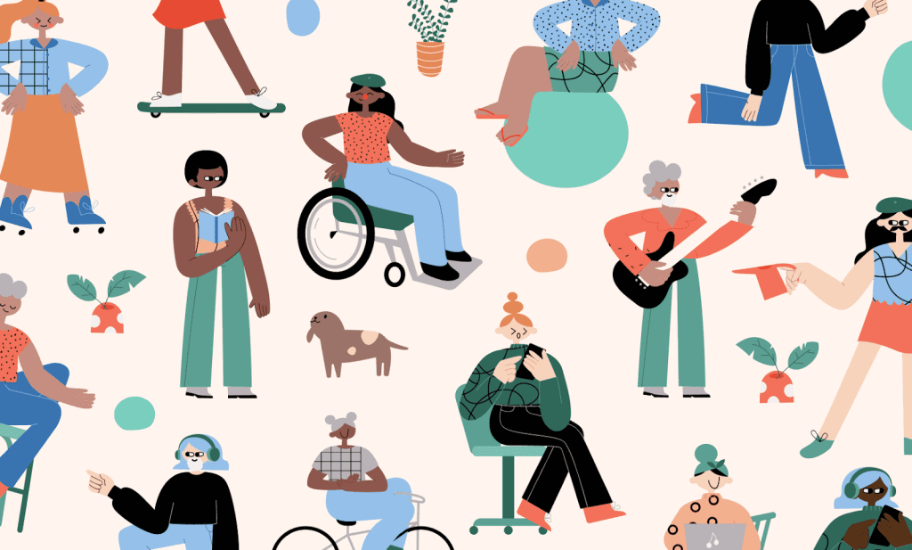 Cartoon style drawing of people 