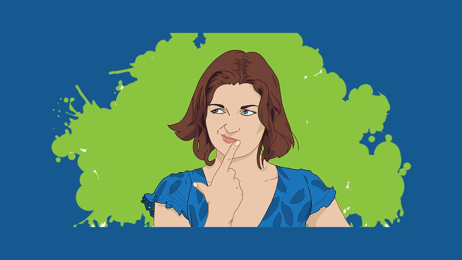 portrait illustrations flocksy custom brand illustrations woman questioning draw with green and blue