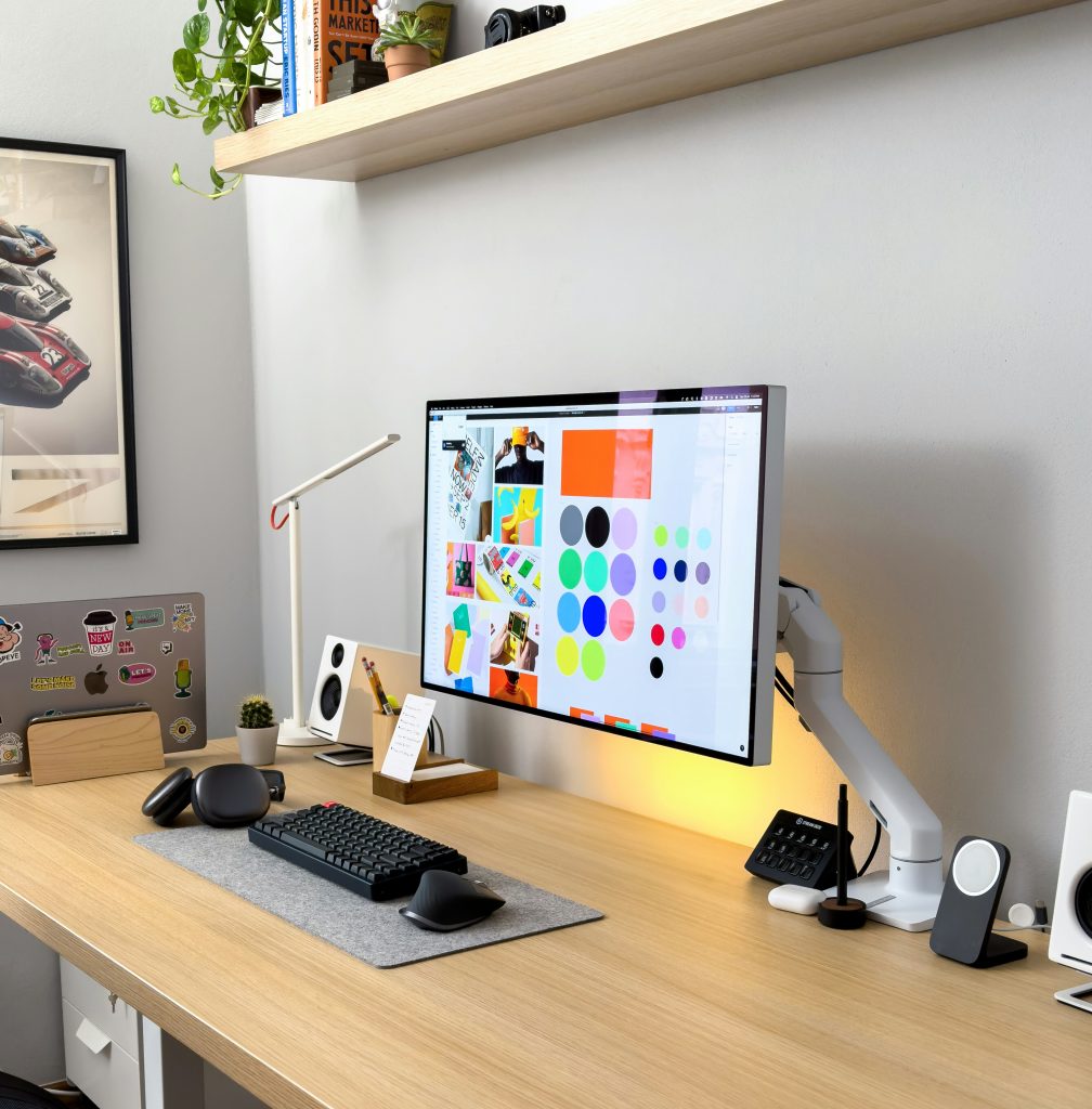 Desk with computer on it