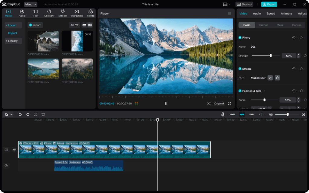 Image of a video editing program shown on a computer screen
