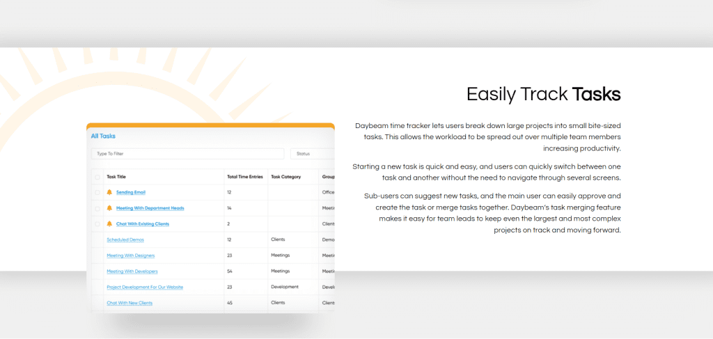 Daybeam task tracker screenshot