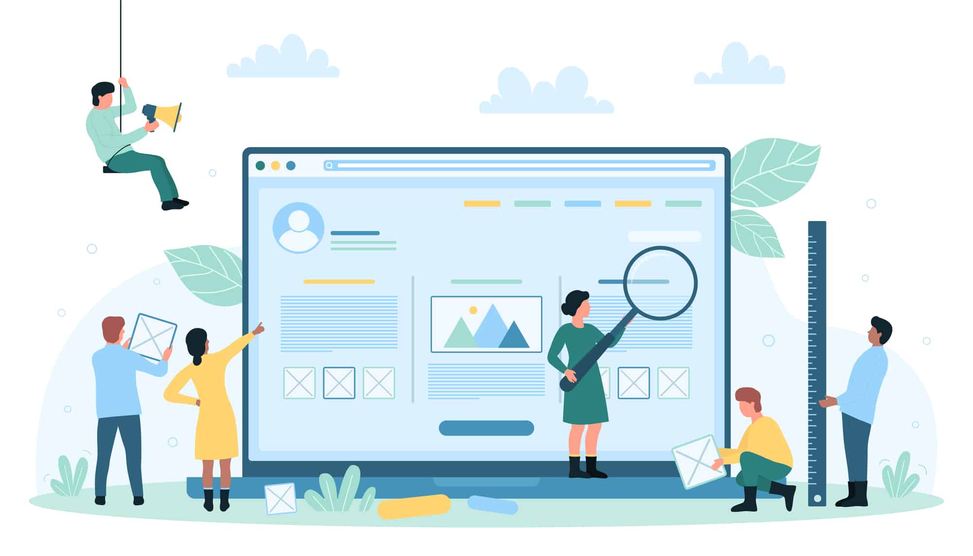 Stock illustration of team working on social media post