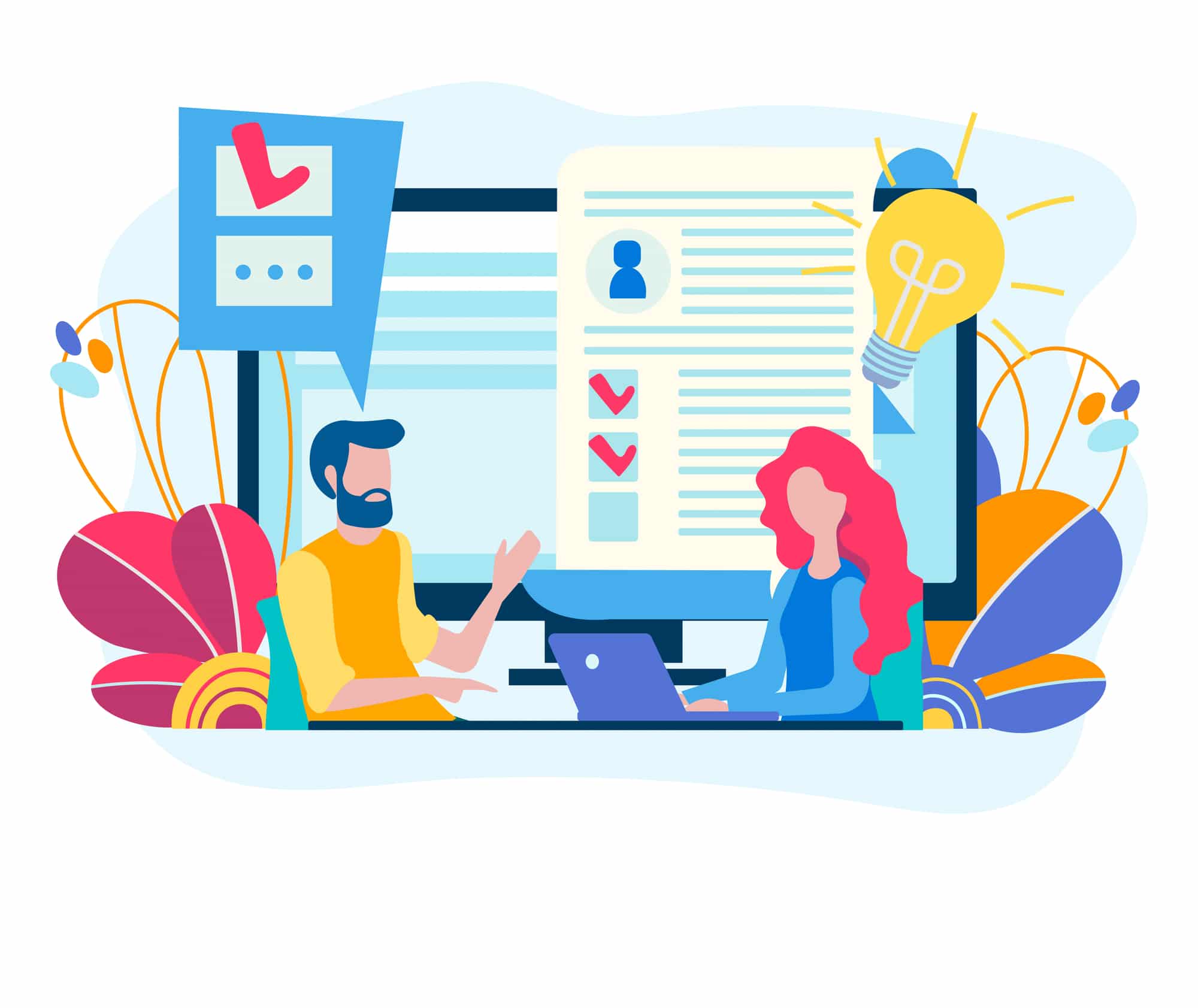 Stock Illustration of team members discussing hiring on social media