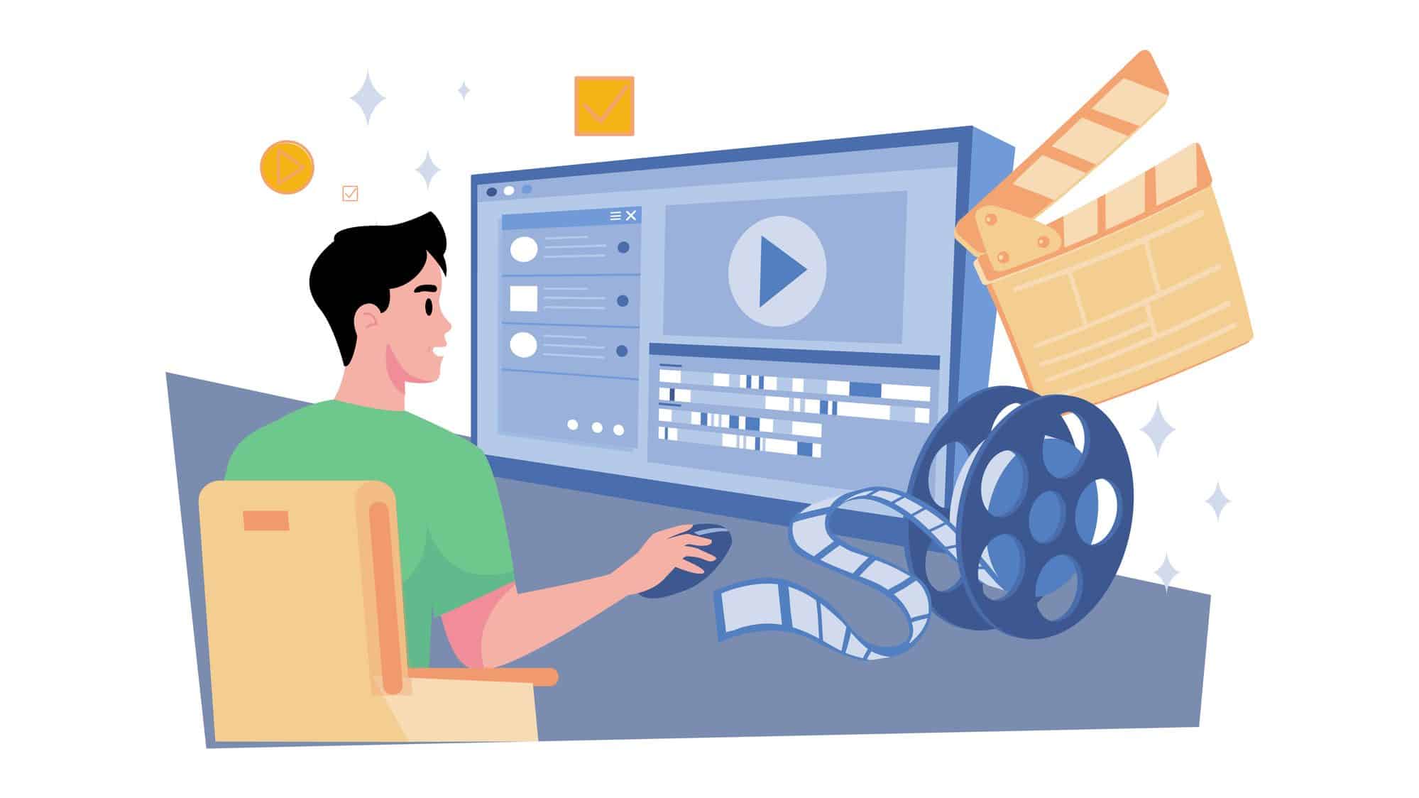 Video Creator Edits Video With Professional Equipment