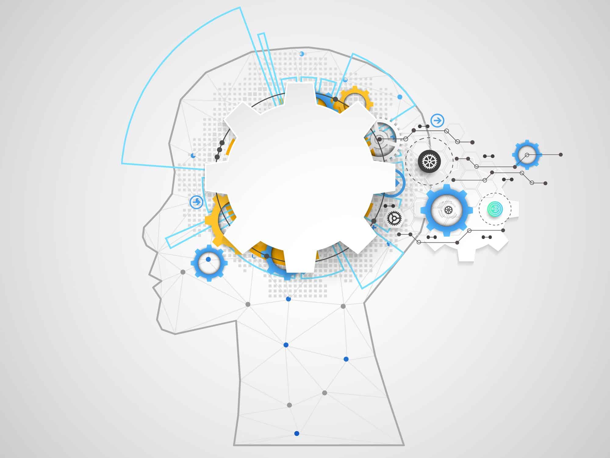 Creative brain concept background with triangular grid. Artificial Intelligence concept. Vector science illustration