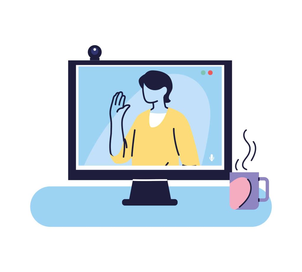 computer watching video intro title card illustration design