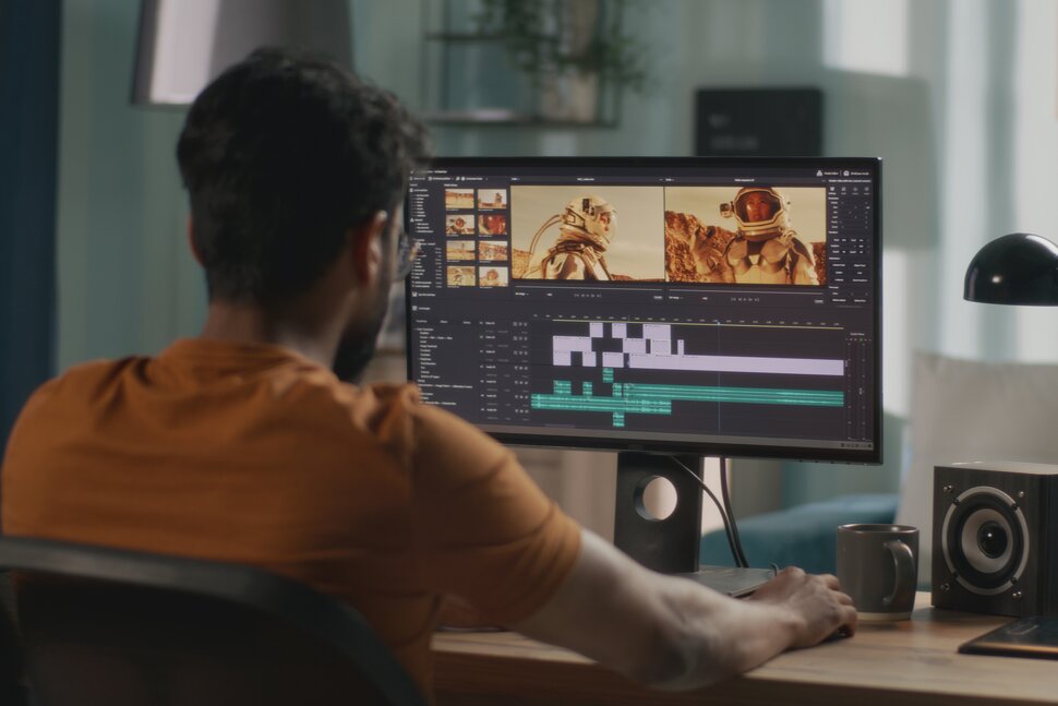 Man editing a video on desktop 