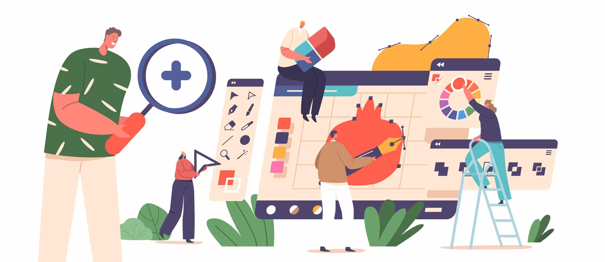 illustration-of-team-creating-product-label-design-with-tomato