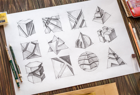 Black and white sketches on a piece of paper