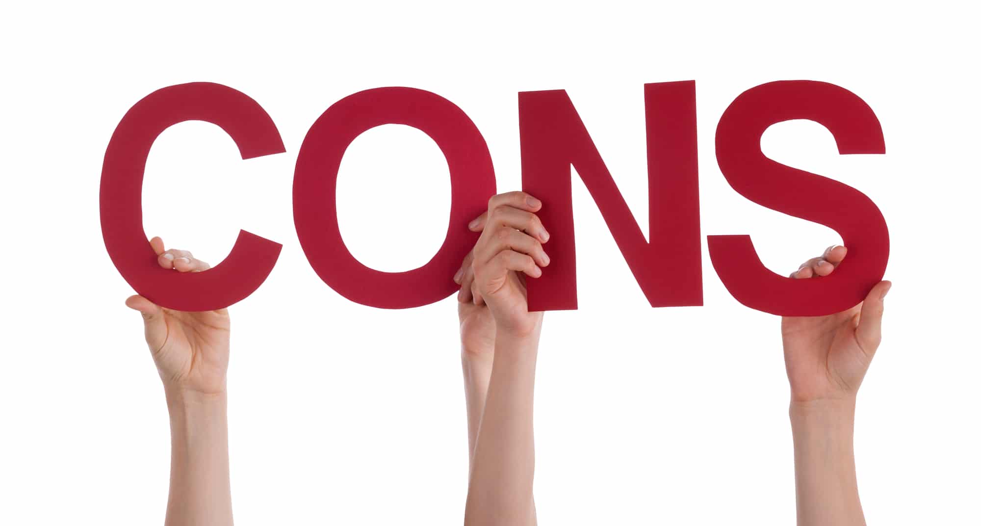 Many Caucasian People And Hands Holding Red Straight Letters Or Characters Building The Isolated English Word Cons On White Background