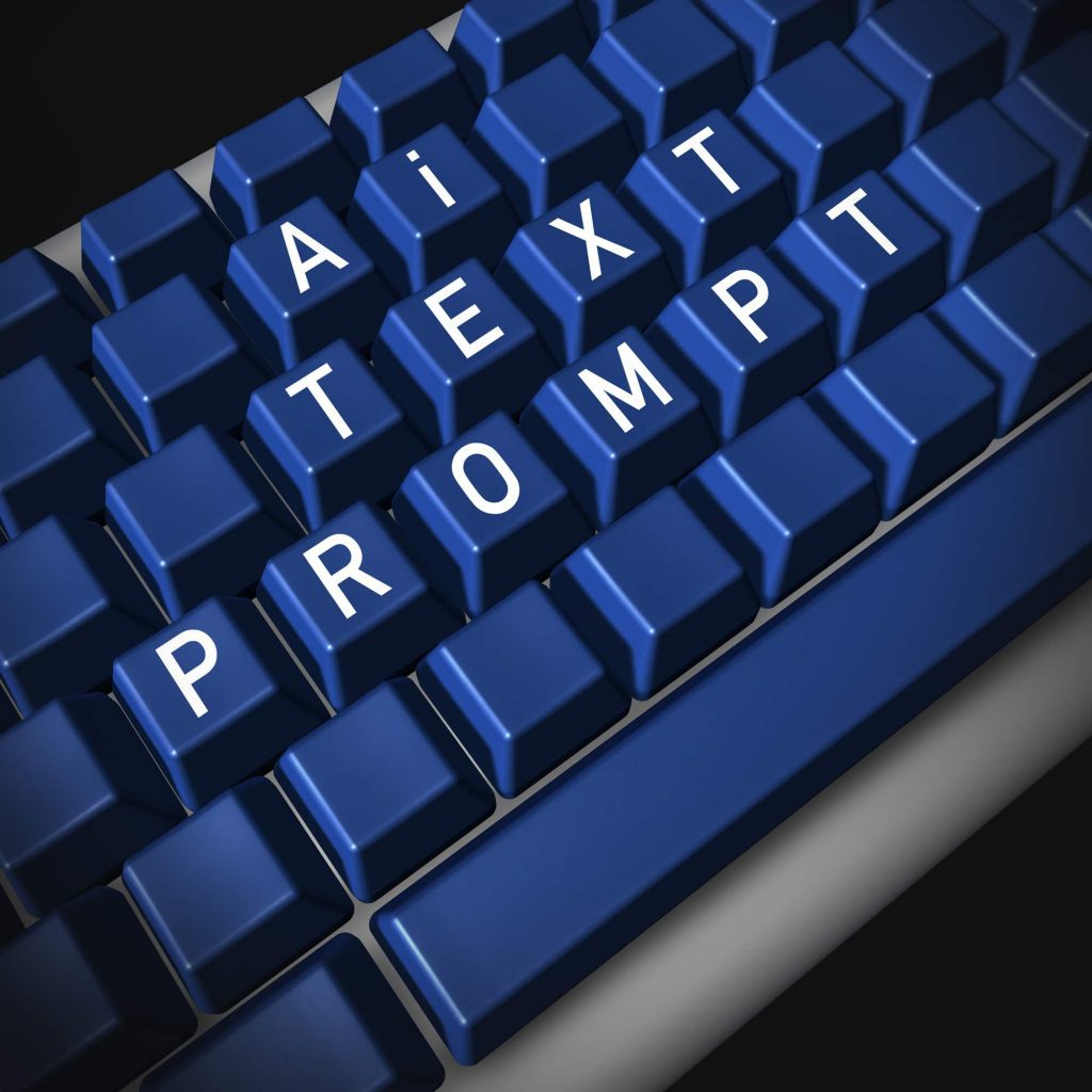 AI Text Prompt and content generator using keyword in a computer for Artificial intelligence prompting to create art as writing or images concept as a 3D illiustration.