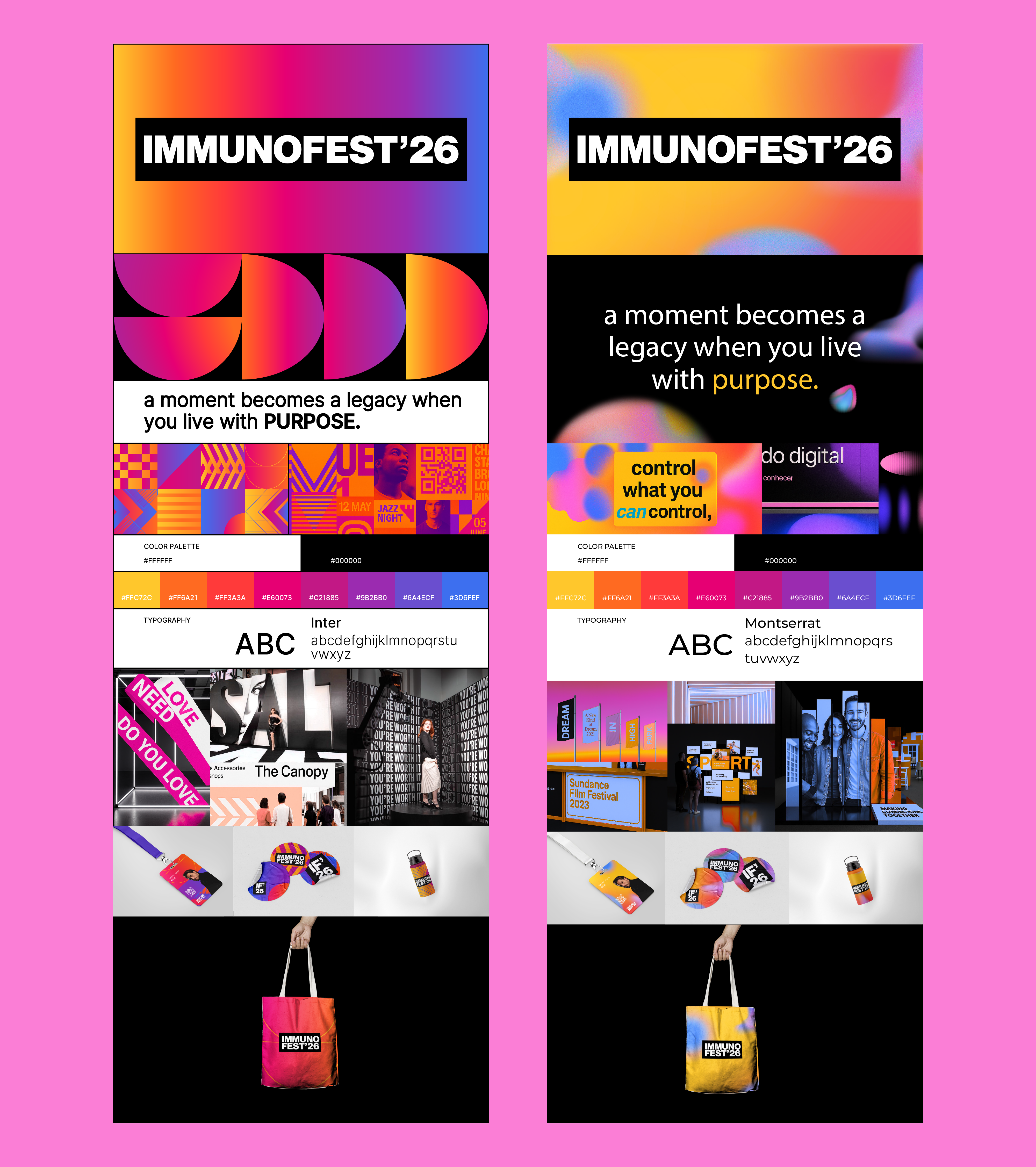ImmunoFest 26 event identity board with palette and merchandise - Flocksy