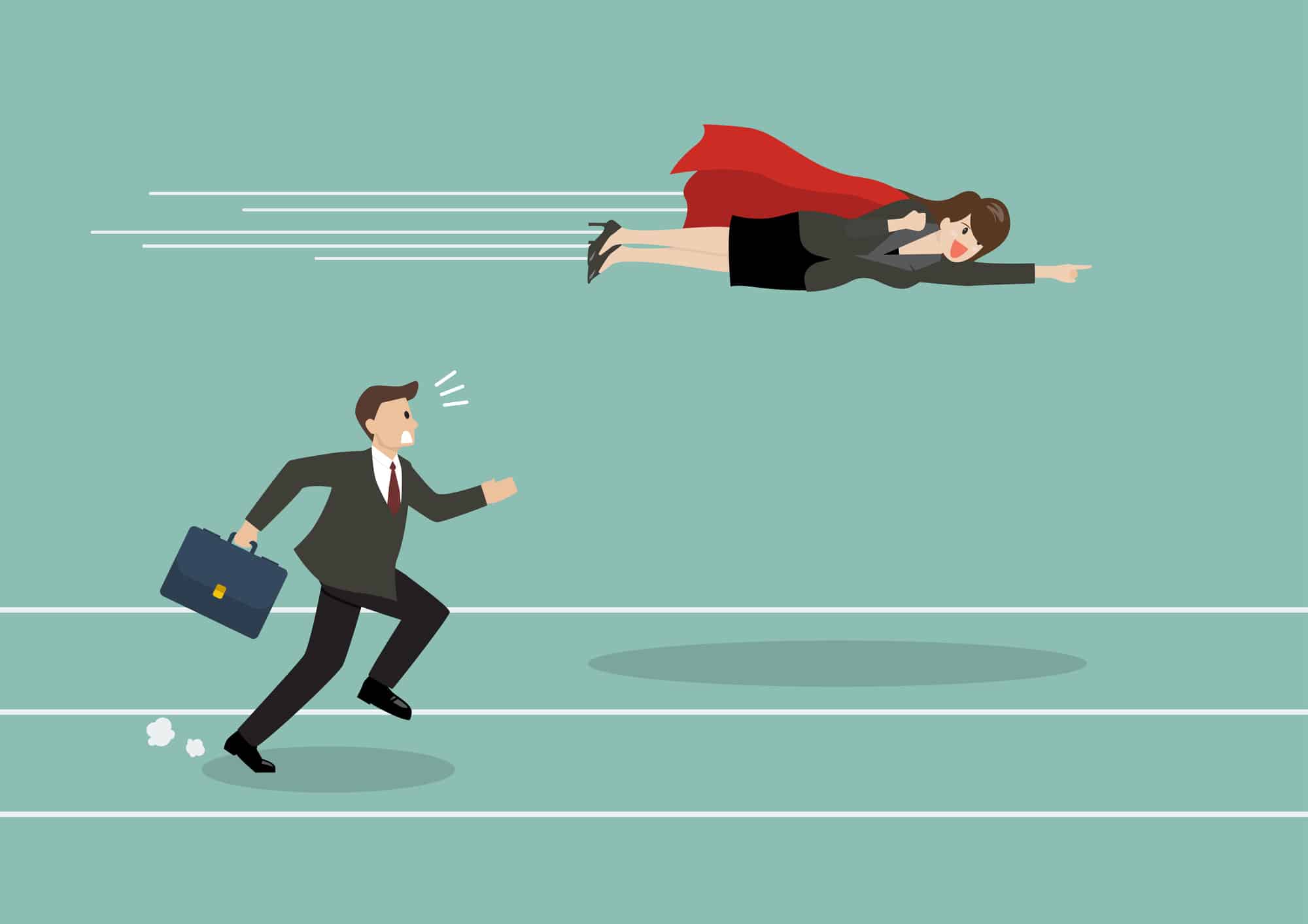 illustration-of-businesswoman-soaring-past-competition