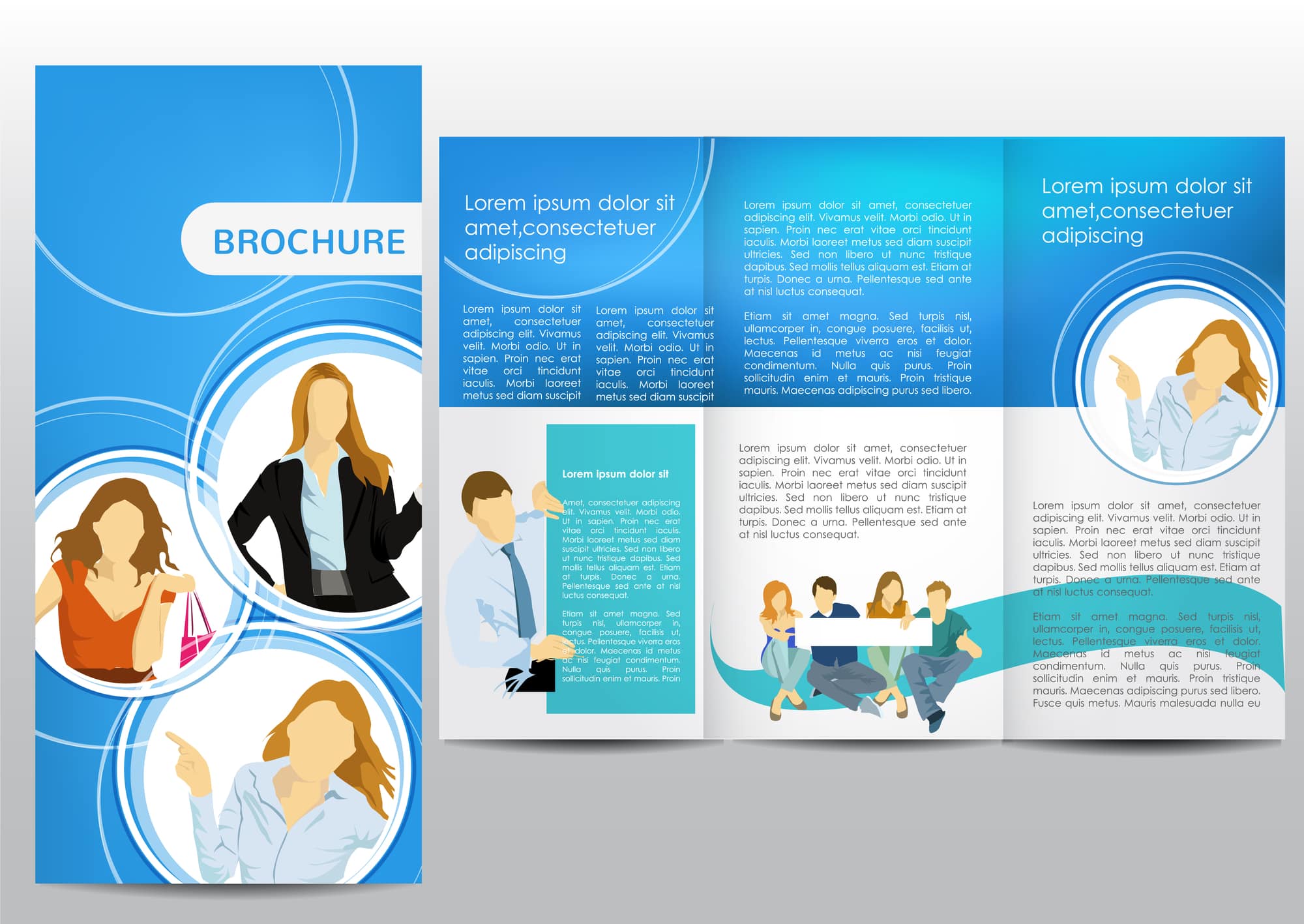 Blue with vector design tri-fold brochure template