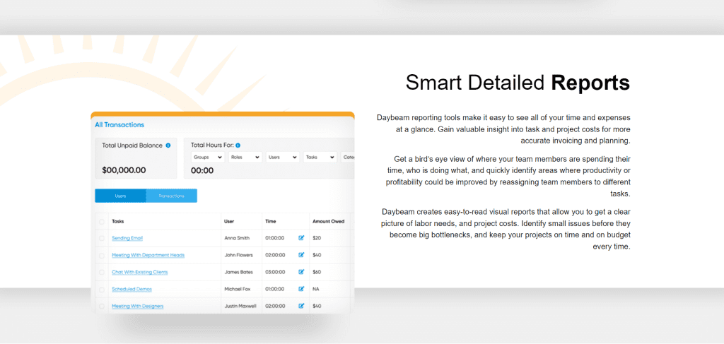 Daybeam reports screenshot