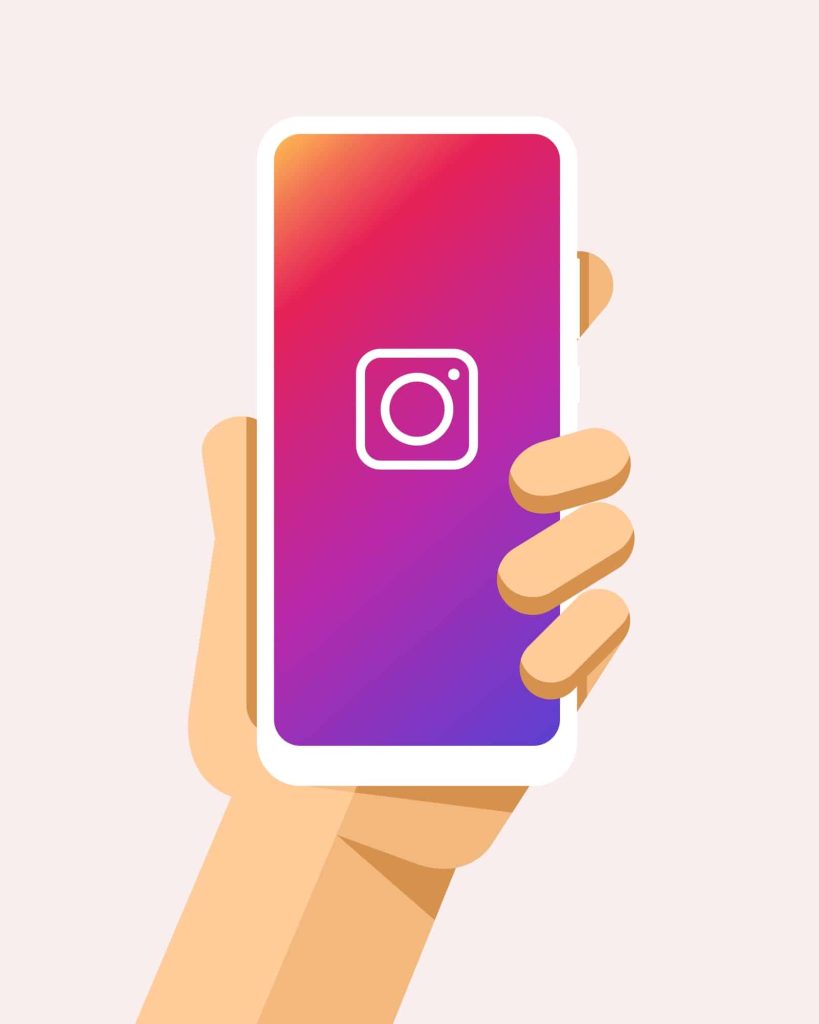 instagram videos mobile app vector illustration hand holding phone with instagram app open