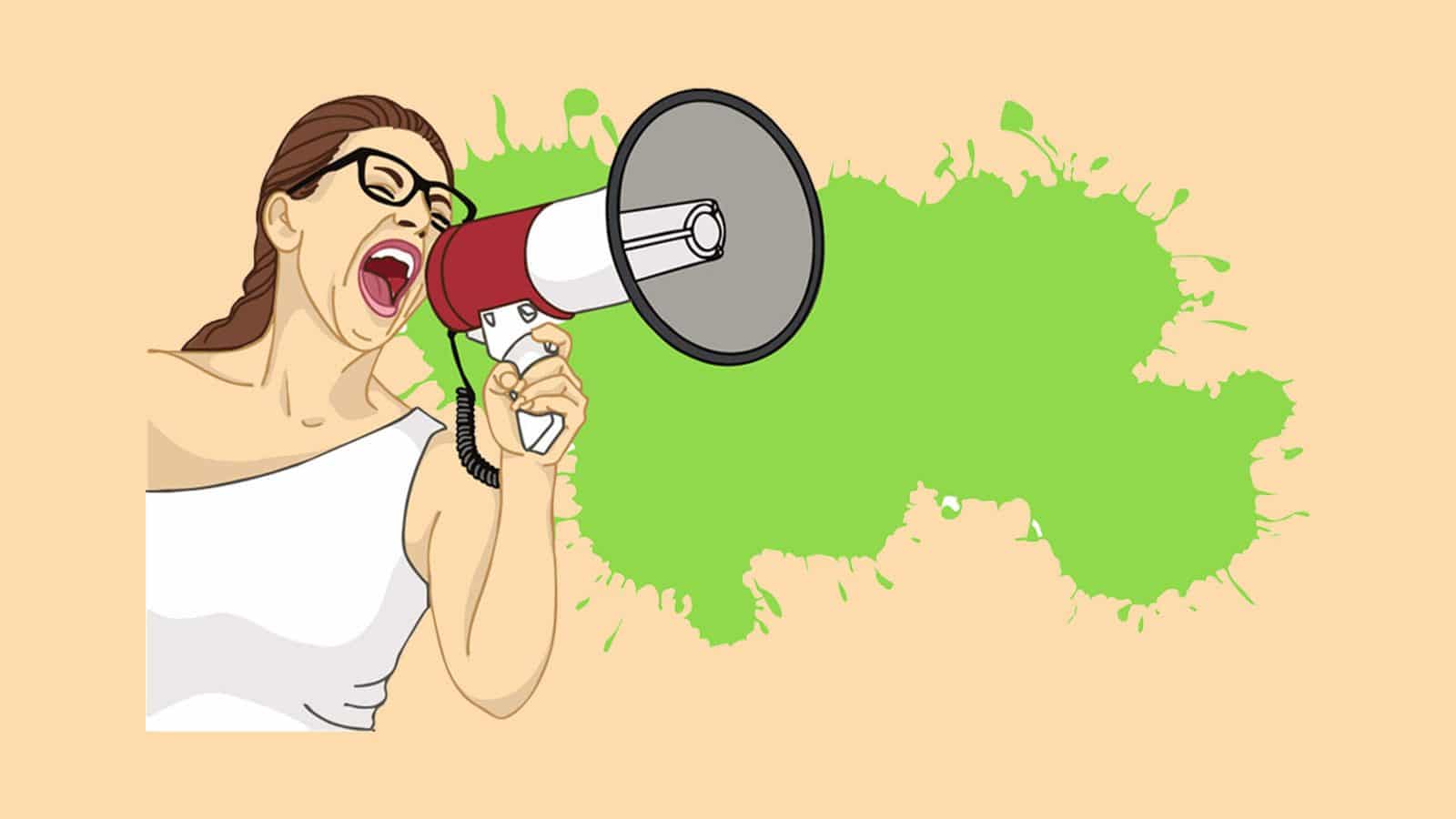 portrait illustration of a woman shouting through a megaphone