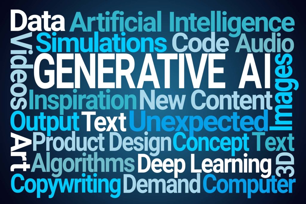 Generative AI Word Cloud on Blue Background
