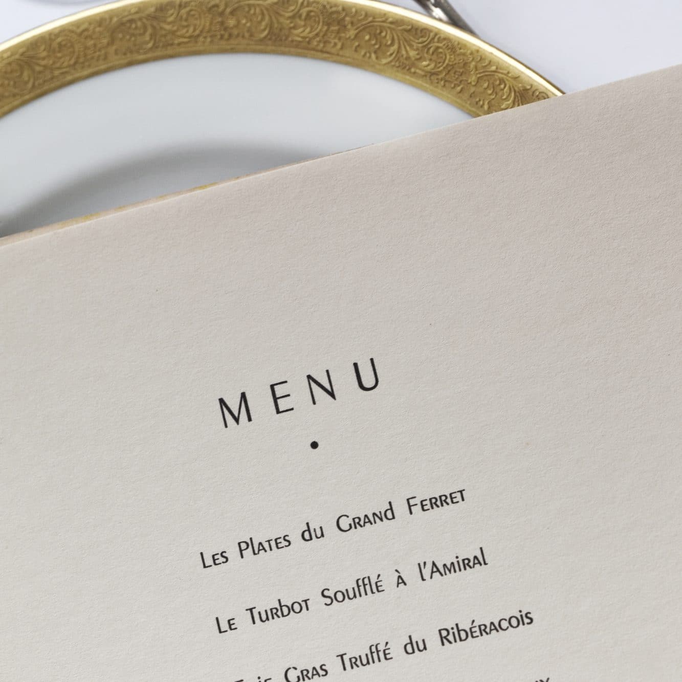 Details of a classic French menu in a luxury restaurant