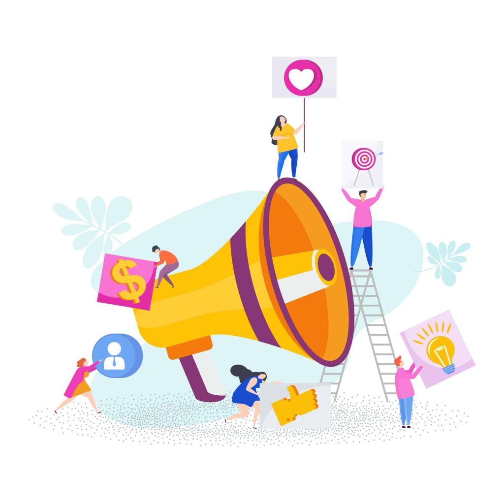 illustration-of-advertisers-with-megaphone-and banner-graphics