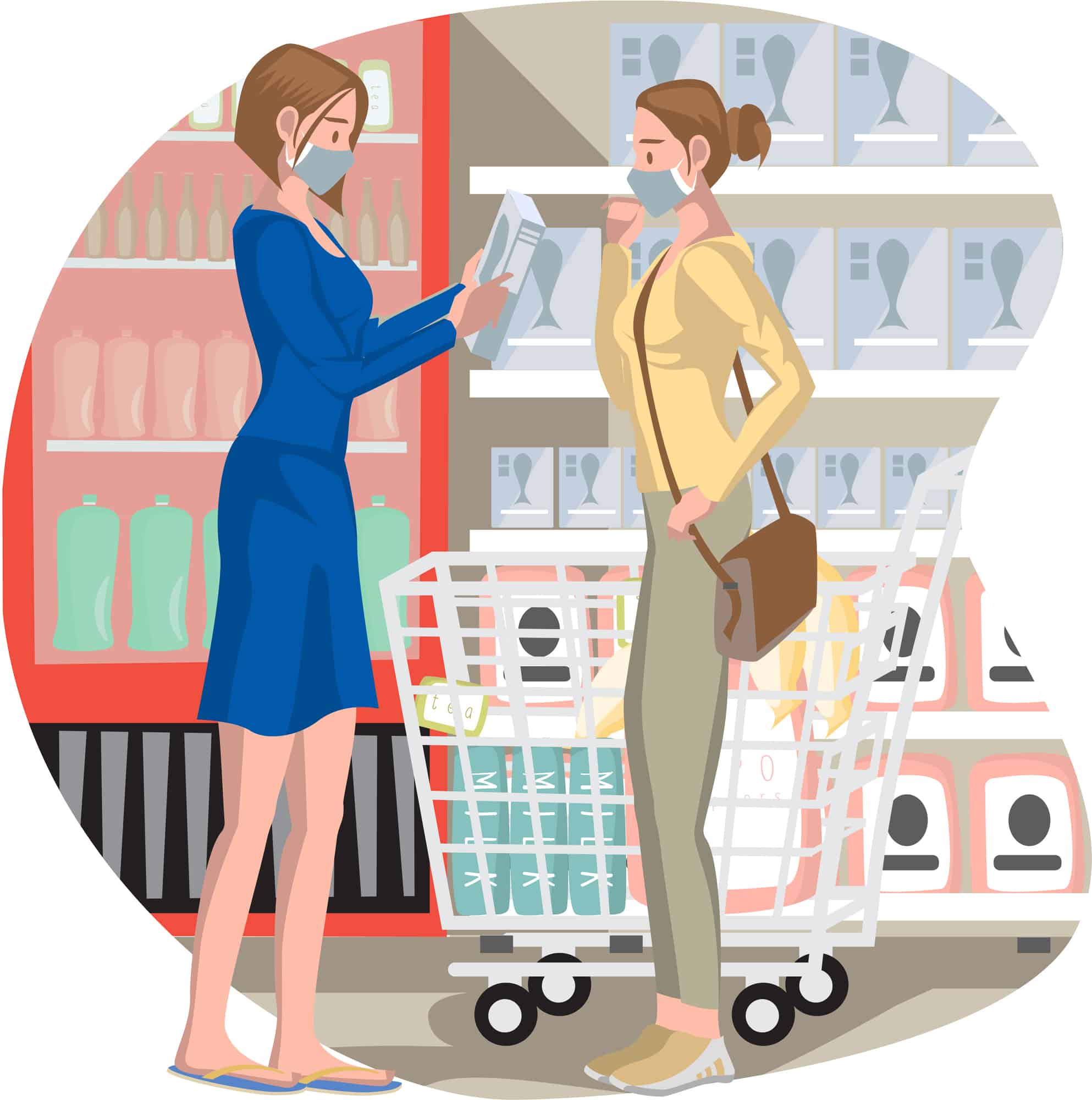 illustration-of-women-reading-food-label-in-grocery-store