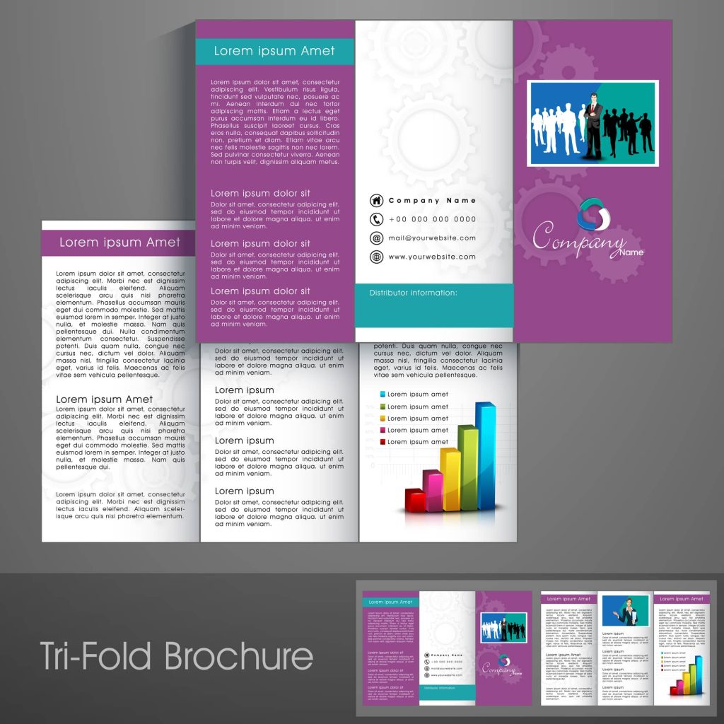 stock image of tri-fold brochure purple