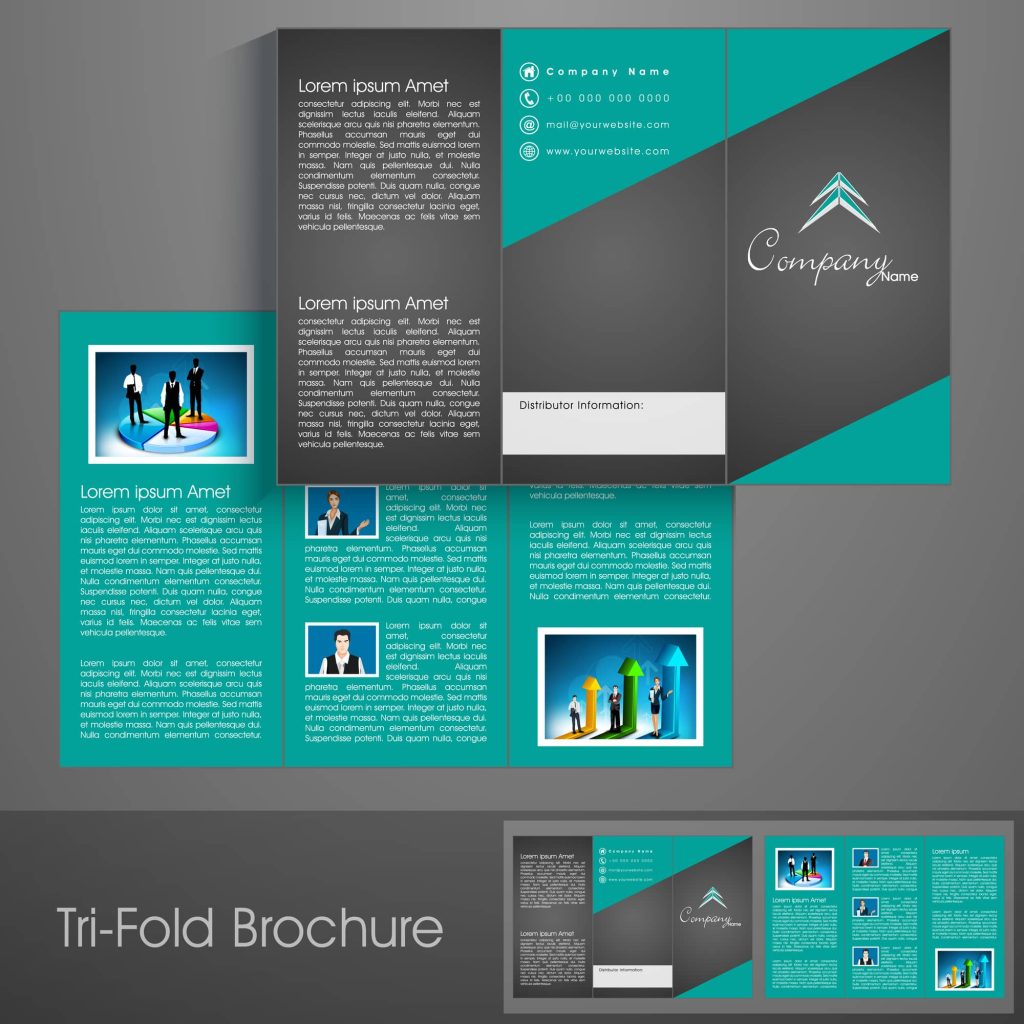 stock image of tri-fold brochure template in green and black