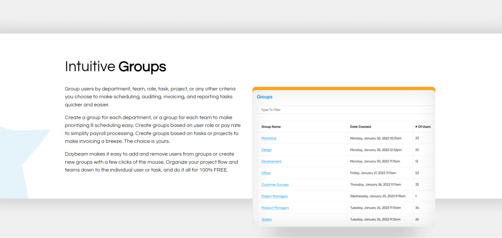 Daybeam groups screenshot