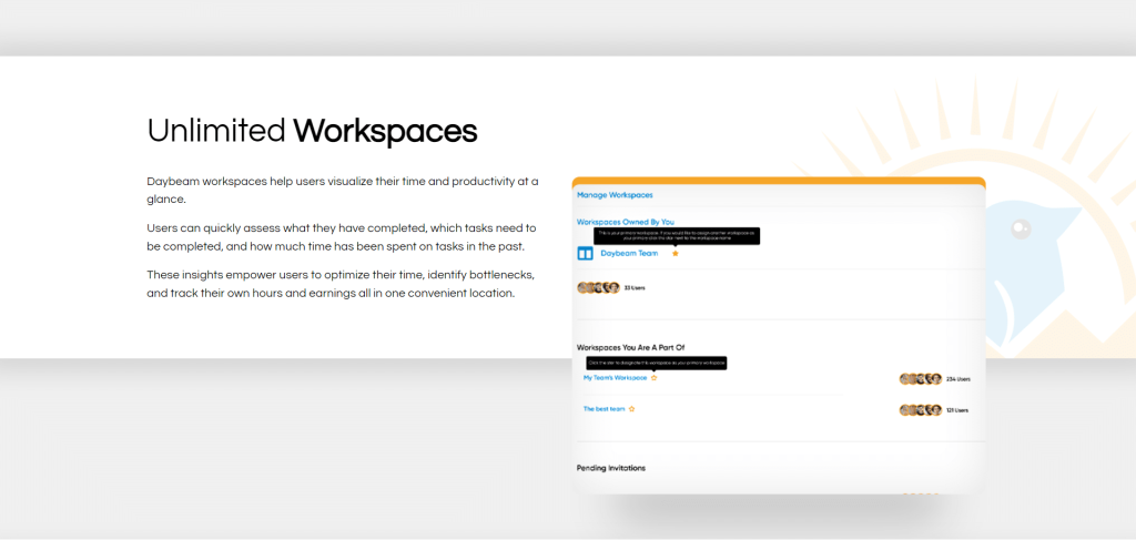 Daybeam workspaces screenshot