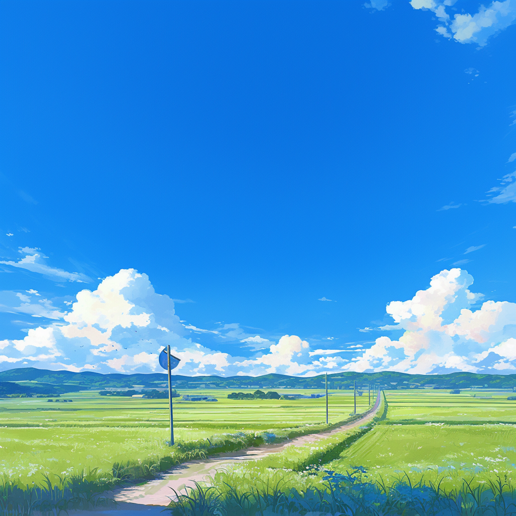 AI-generated iamge of a road and a field and blue sky