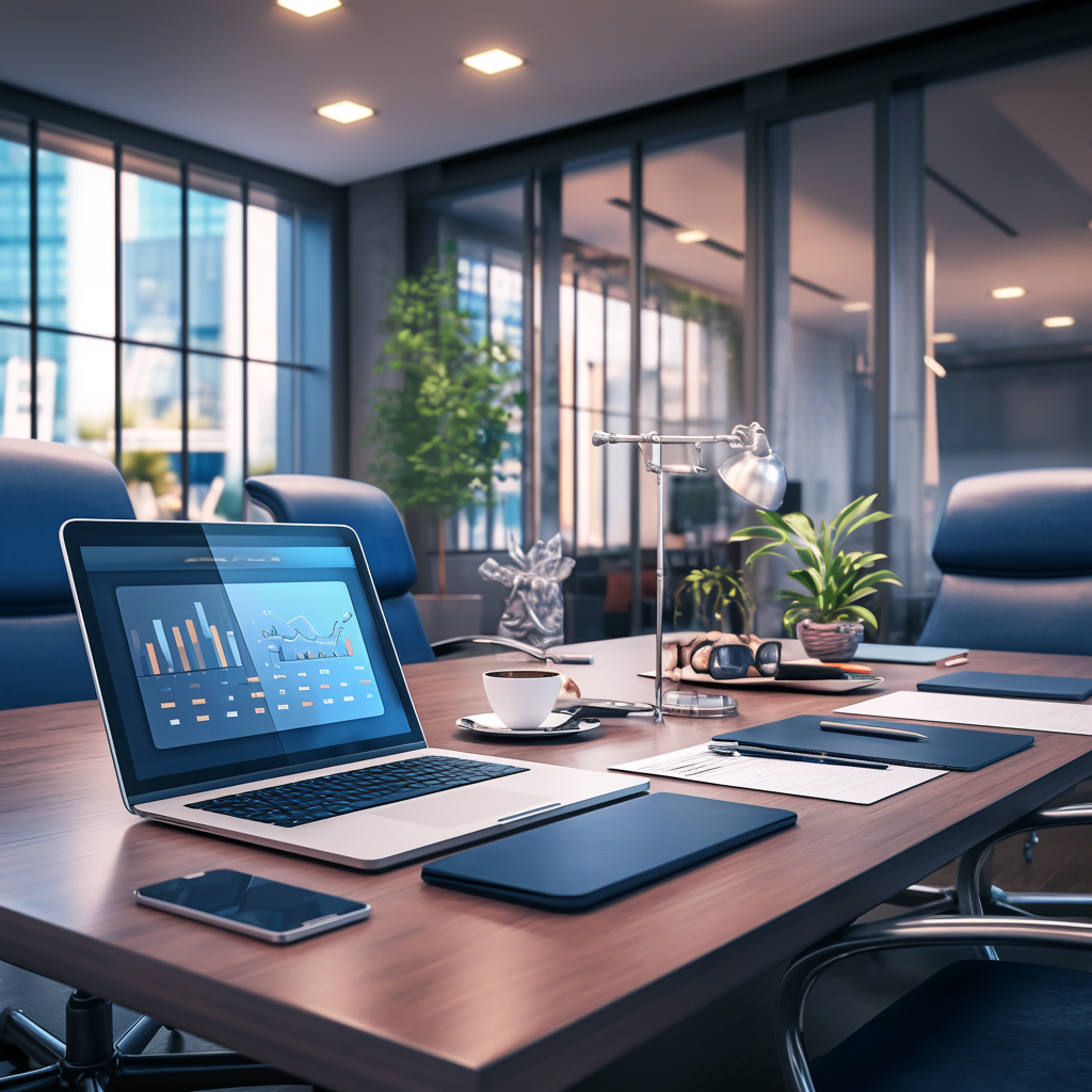 Image of an office with a computer screen