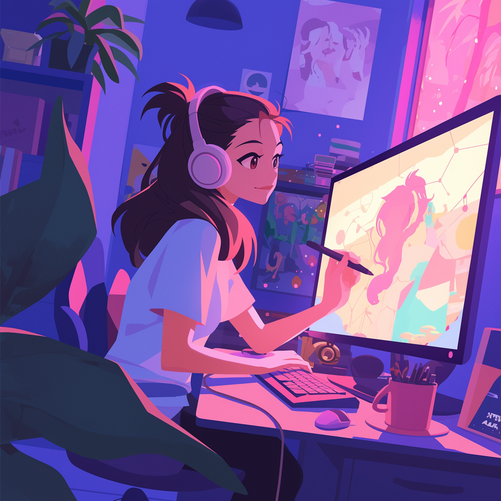 Image of a girl sitting at a computer