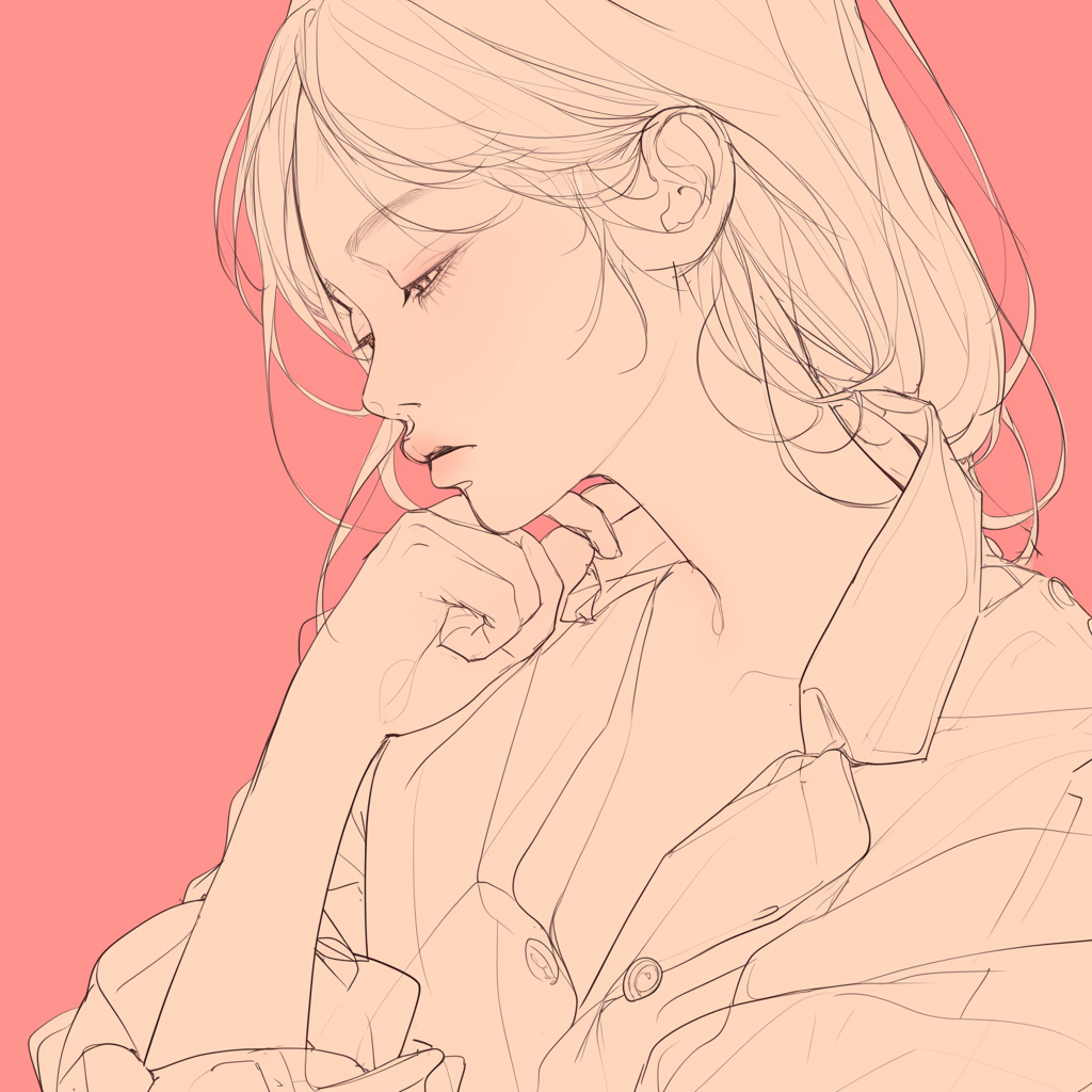 Line drawn imaeg of a girl leaning her head on her hand