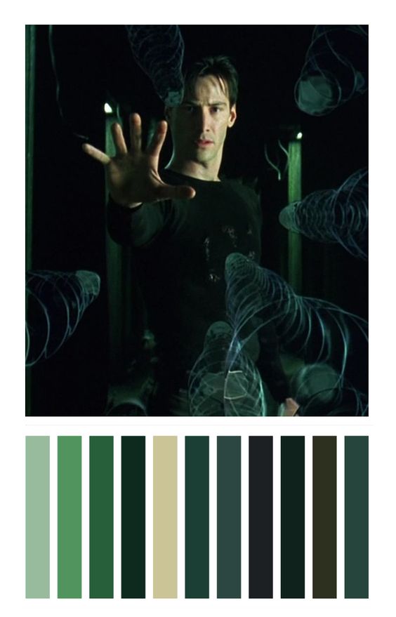 Image from the movie the Matrix. Man standing with hand outstretched.