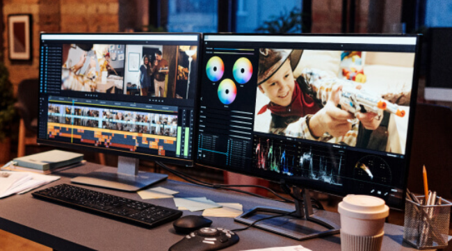 computer screens shown on a desk