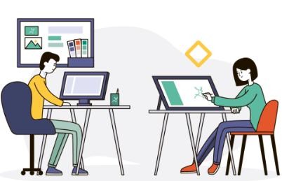 graphic of two people sitting at a desk