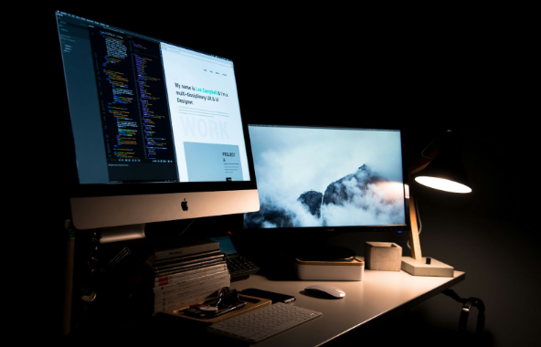 A computer screen shown with website design in progress 