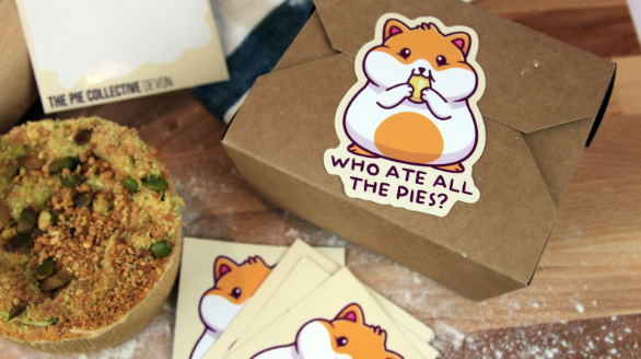 Cute packaging design of a hamster eating food 