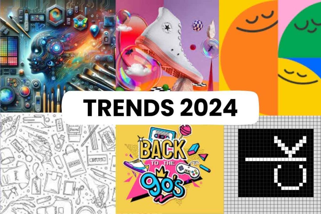 Graphic design trends of 2024 shown 