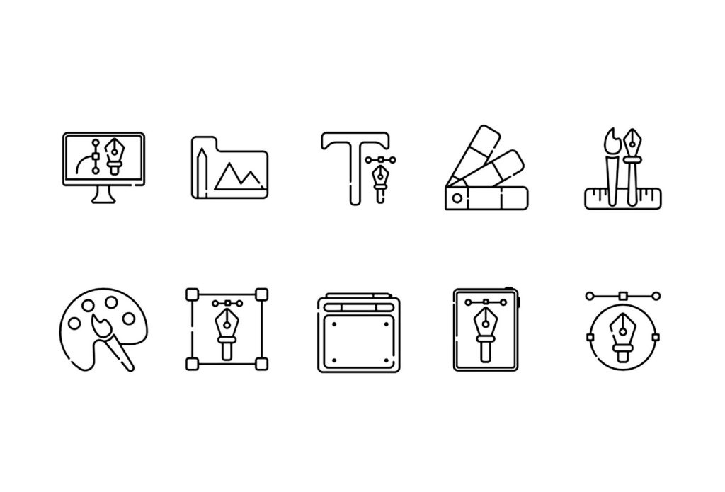 Icons drawn in black lines on an image