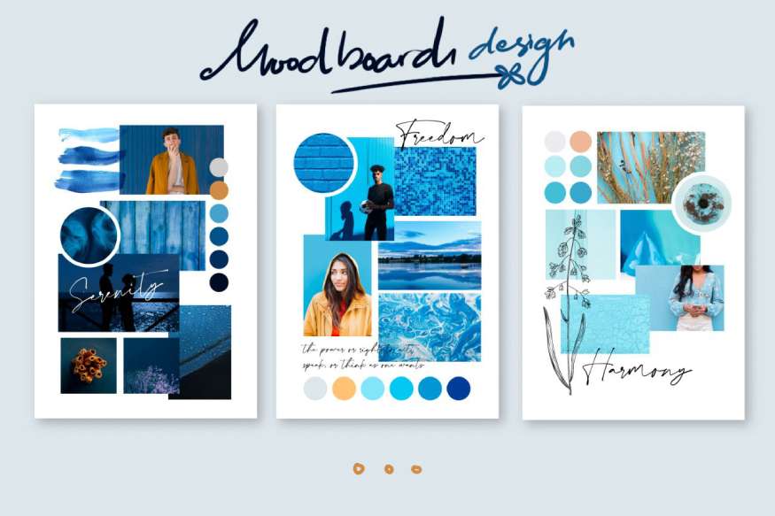 A mood board with lots of blue shown