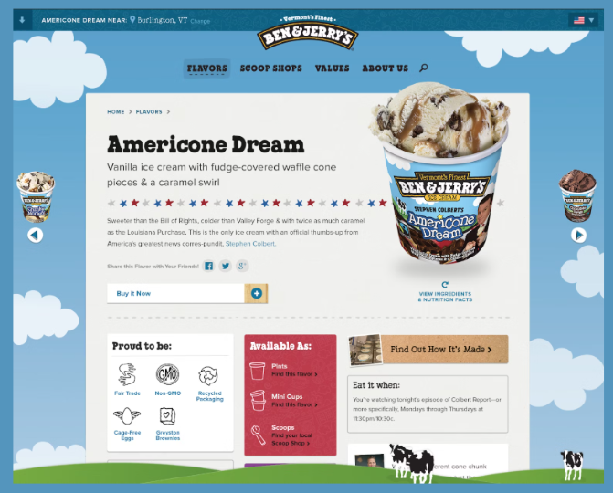 A brochure that shows ice cream in a cup and has information about the company