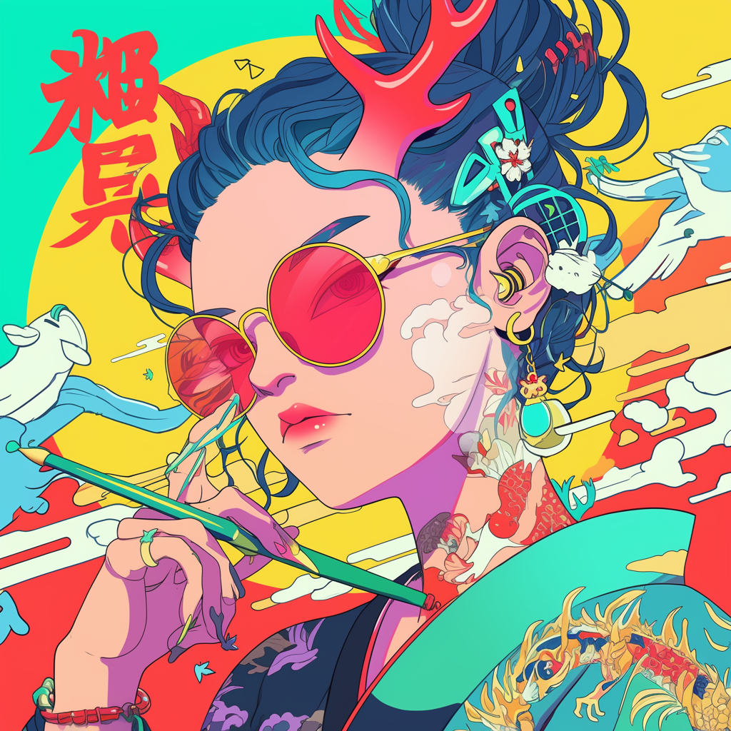 Colorful image of a woman holding a paintbrush